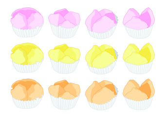 dessert thai rice flour muffin or Chinese new year's cake or year cake, Nian Gao is a food prepared from glutinous rice and consumed in Chinese cuisine. on white background vector illustration