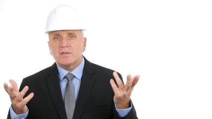 Image with Engineer Talking and Gesturing in a Business Meeting