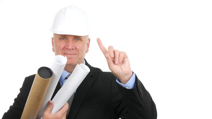 Image with Businessman Wearing Hardhat Smiling and Making No Finger Sign