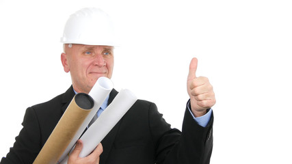 Engineer Image Smile and Make a Thumbs Up Hand Gestures