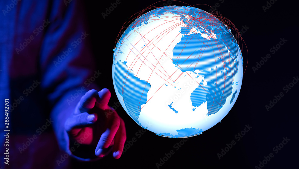 Poster Global network connection. World map point and line composition concept