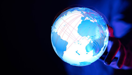 Global network connection. World map point and line composition