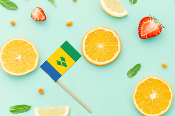 Saint Vincent And The Grenadines Paper Stick Flag. National summer fruits concept, local food...