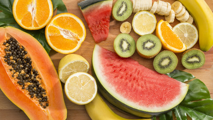 Fresh fruit slices top view