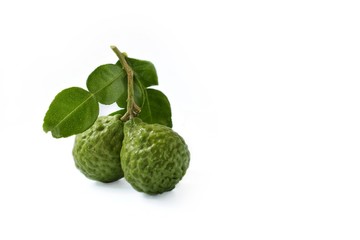 Kaffir or bergamot with leaf isolated on white background.