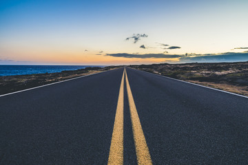 Sunset over chain of craters road at Hawaii Volcanoes National Park