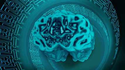 Brain Ambiguous Technological Space Bathed In Blue Hues 