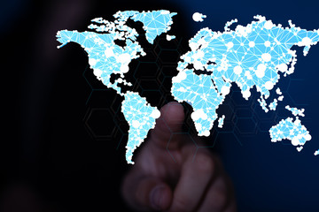 Businessman touching global network and data exchanges over the world