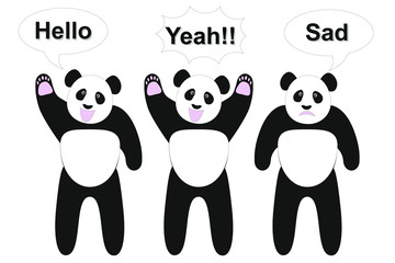 Set of cute panda collection hello yeah and sad.