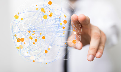 Abstract futuristic - Molecules technology with polygonal shapes on dark blue background.