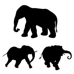 Collection of silhouettes of Black elephant graphics set on white background. Picture illustration for your cute design and your project.