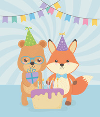 Obraz na płótnie Canvas birthday card with little animals characters