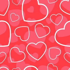 Seamless pattern. Beautiful red and white hearts. Vector drawing. Background. Texture.