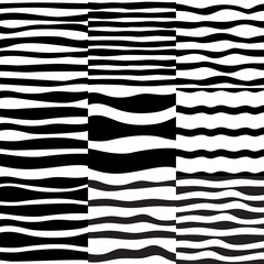 Stripes patterns set, collection. Streaks, crooked doodle lines. Water, sea, river, marine, naval textures collection.  Stylized striped backgrounds.
