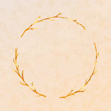 Golden detailed branches wreath on beige paper