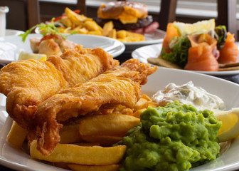 fish and chips in restaurant