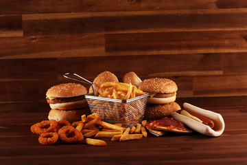 Unhealthy products. food bad for figure, skin, heart and teeth.