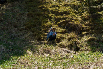 Naklejka premium hiking in the mountains