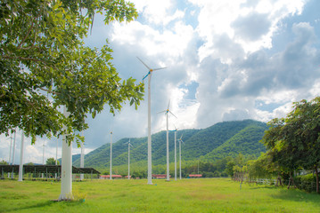 Wind turbine from aerial view - Sustainable development, environment friendly, renewable energy concept.