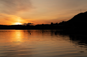Sunset fjords, landscape mountain view, Norway, Rosendal