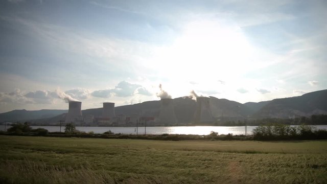 Cruas nuclear plant lateral traveling from the road HD crop - France