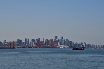 Fototapeta premium A rare angle view of Vancouver Downtown from Harbourview park. North Vancouver BC Canada