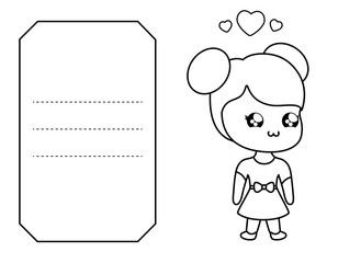 cute little girl in card kawaii style