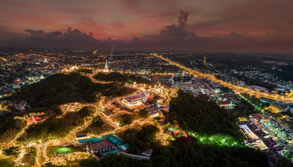 lighting in the festival at Phra Nakhon Khiri or Khao WangPhra historical park in Phetchaburi, Thailand on a hill overlooking the city.