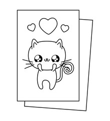 cute cat baby in card kawaii style