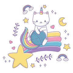 Unicorn cat cartoon vector design