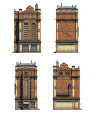 Set of 3d-renders of old industrial building