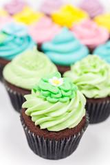 Chocolate Cup Cakes With Colorful Icing or Frosting