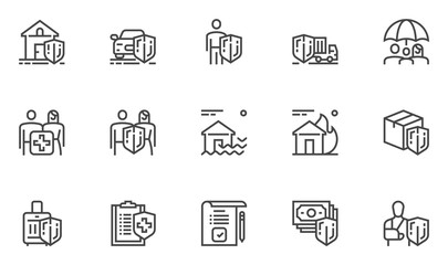 Insurance vector line icons set. Health insurance, life and property protection . Editable stroke. 48x48 Pixel Perfect.