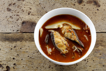Pickled bamboo shoots with catfish in sour and spicy soup , Thai food