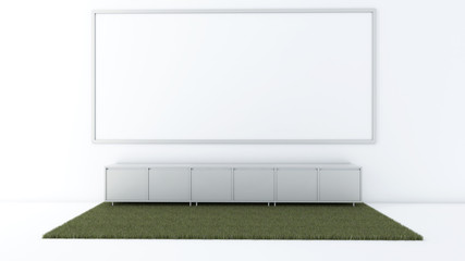 3d render of interior living room mock up, Copy space area, Carpet and low cabinet
