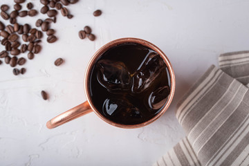 cold brewed coffee in copper mug