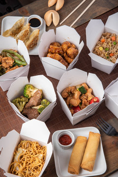 delivery image, american chinese food in boxes