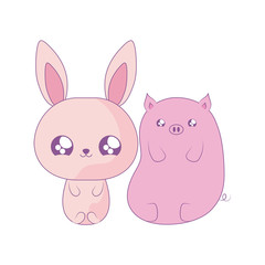 cute piggy with bunny baby animals kawaii style