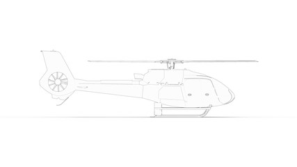 3d rendering sketch of a helicopter isolated in white background