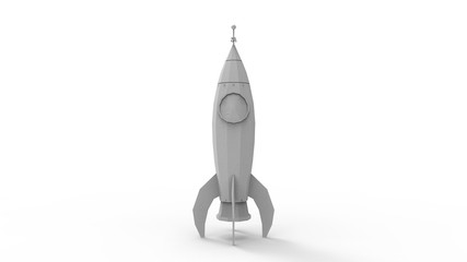3D rendering of cartoon toy rocket ioslated on white background