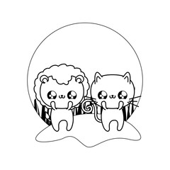 cute lion with cat baby animals kawaii style