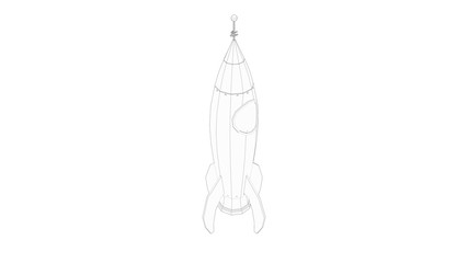 3D rendering of cartoon toy rocket ioslated on white background