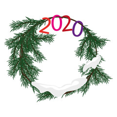 Naklejka na ściany i meble happy new year winter wreath of fir branches