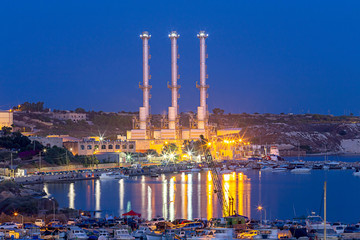 Marsaxlokk. Delimara main power station at sunset.