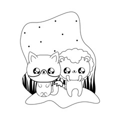 cute lion with fox baby animals kawaii style