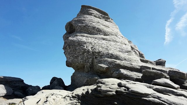 The Sphinx (Romanian: Sfinxul) is a natural rock formation in the Bucegi Natural Park which is in the Bucegi Mountains of Romania. It is located at an altitude of 2,216 metres.