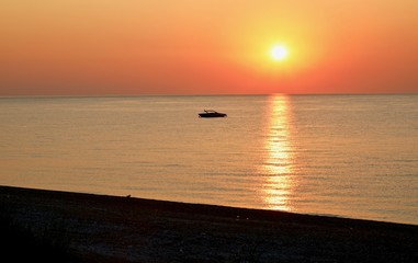 Sunrise on the shores of the sea of Antalya