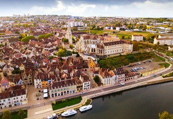 Aerial view of Auxerre with Abbey, France