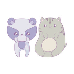 cute cat with raccoon baby animals kawaii style