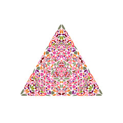 Ornate floral mosaic ornament triangle polygon - abstract triangular geometrical vector design element on white background